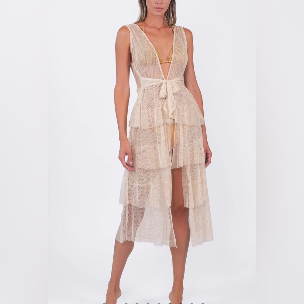Acqua de Luxe Buzies Light Rose Shimmer Multi way swim coverup Dress Skirt Small - Picture 9 of 11